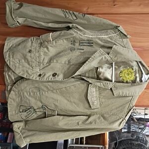 Men's Olive Military Field Jacket with Patches